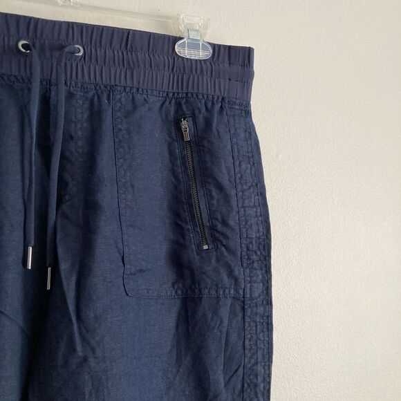 Athleta Womens Navy Blue Cabo Linen Jogger Pants Size 8 Pull On Casual Leisure - Picture 4 of 11
